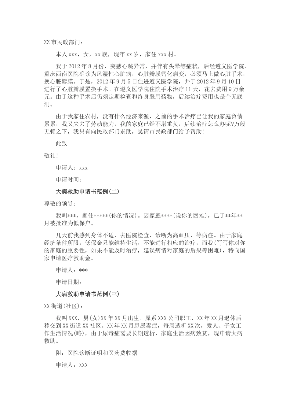 民政局大病救助申请书.docx_第1页