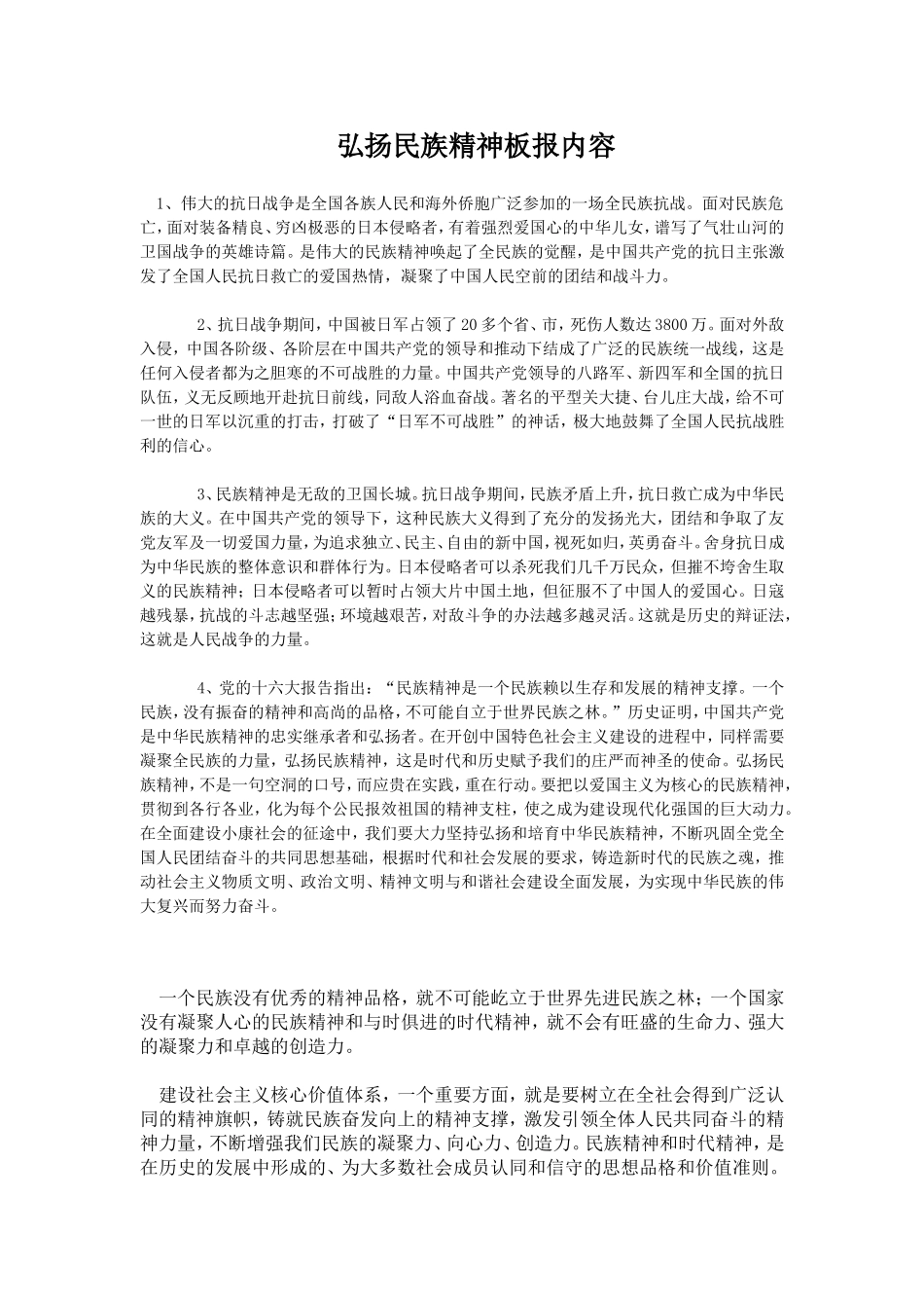 弘扬民族精神板报内容.doc_第1页