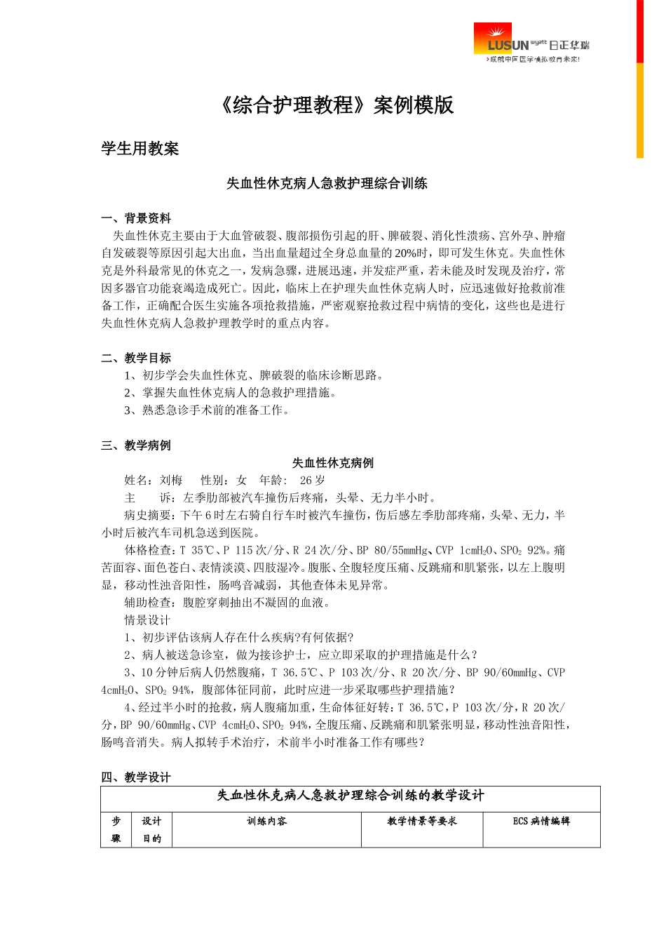 失血性休克-病例模板.doc_第1页