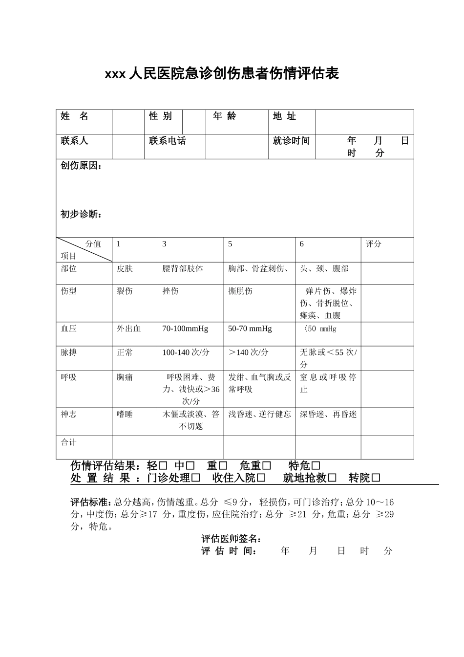 创伤评分急诊创伤患者伤情评估表.doc_第1页
