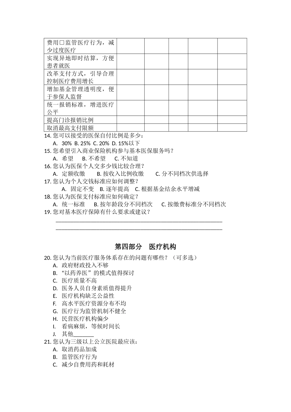 北京市医改实施患者满意度调查表复杂版.docx_第3页