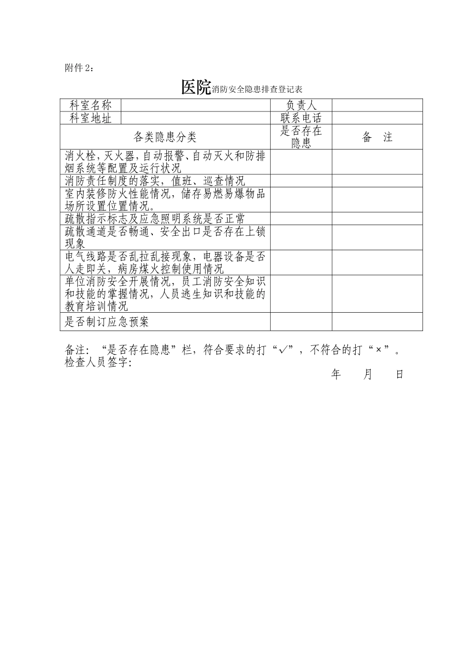 医院消防安全隐患排查登记表.doc_第1页