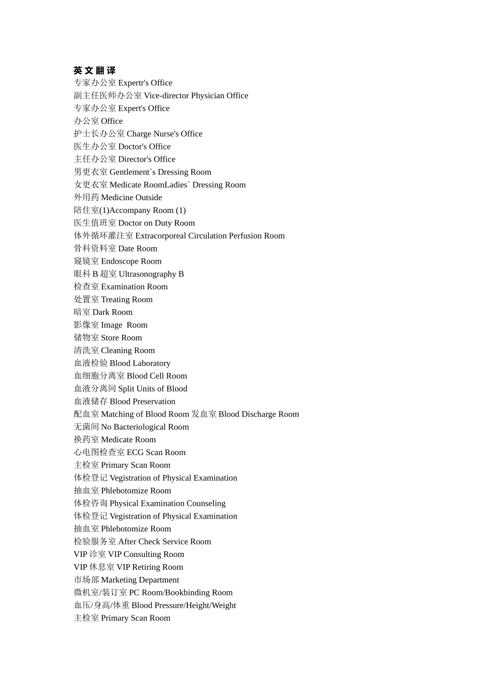 医院科室英文对译.doc_第1页