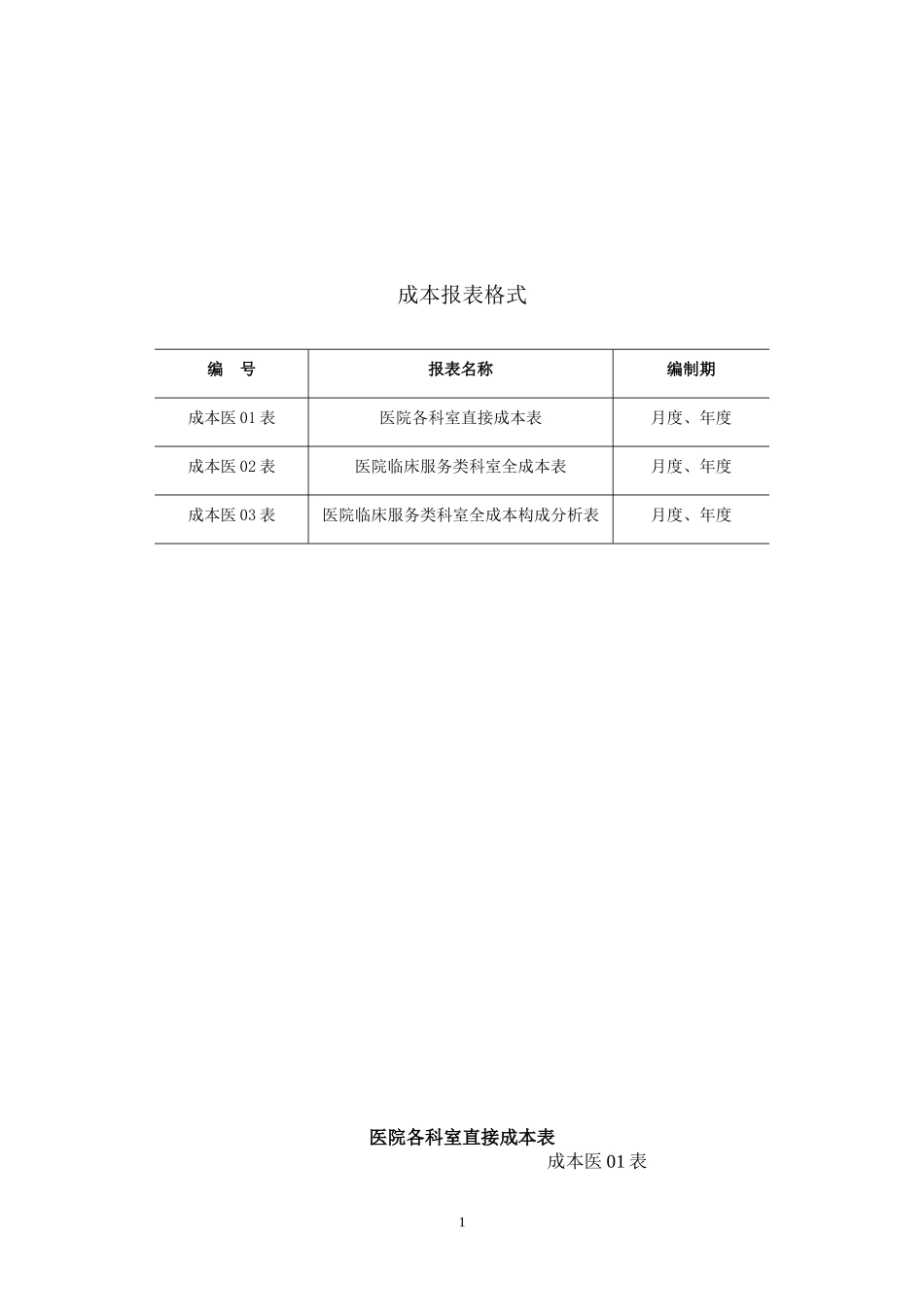 医院成本报表.doc_第1页