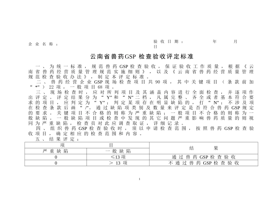 云南省兽药GSP检查验收评定标准.doc_第1页