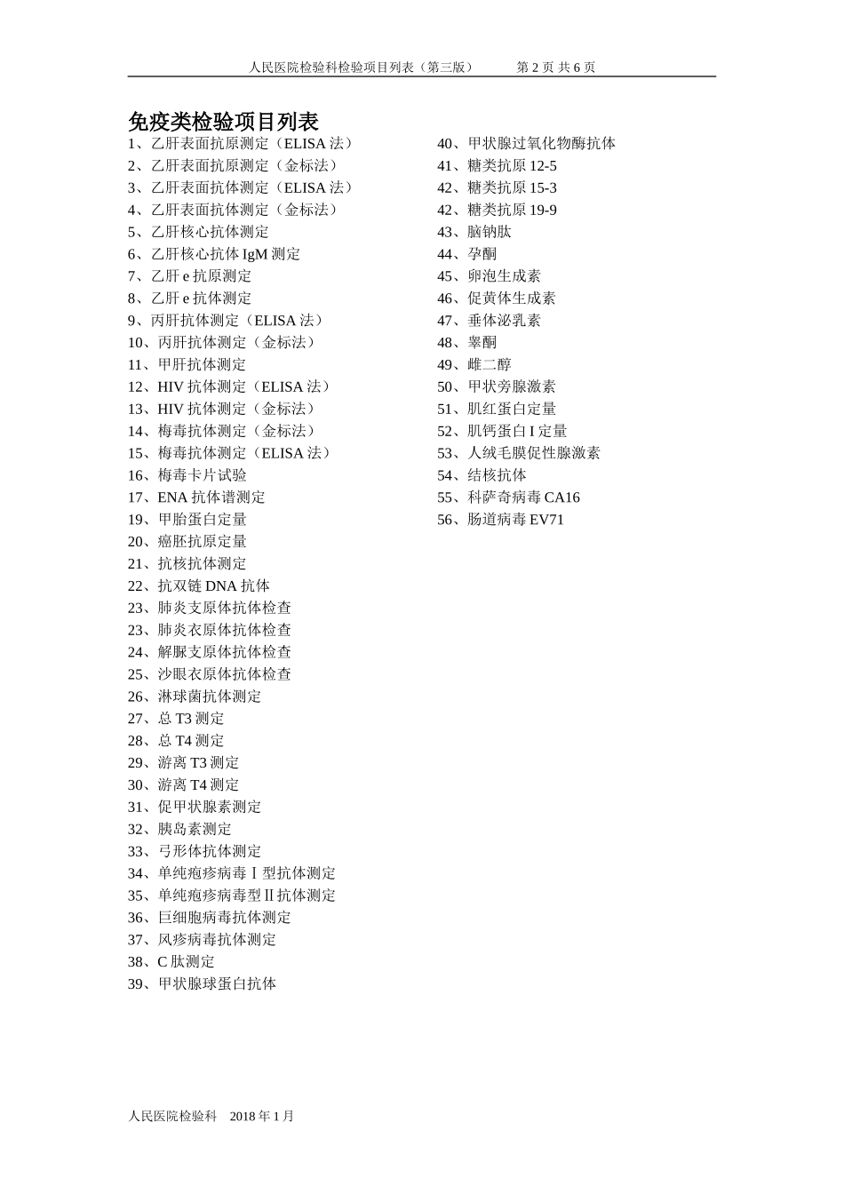人民医院检验科检验项目表.doc_第2页