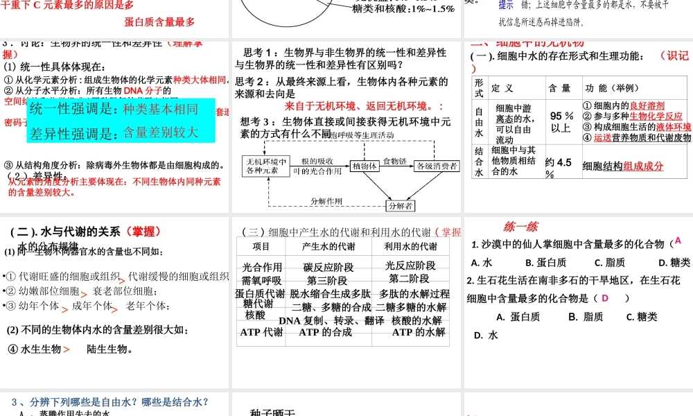 一轮复习第二章细胞的分子组成ppt.ppt