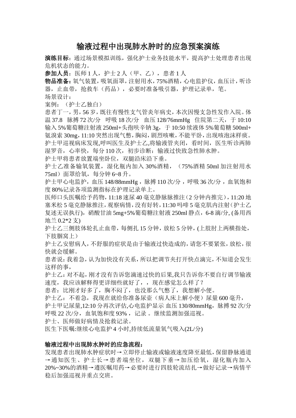 输液过程中出现肺水肿时的应急预案演练.doc_第1页