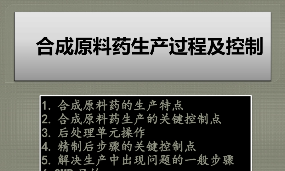 合成原料药生产过程及控制.ppt