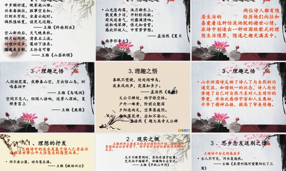 品鉴王孟山水田园诗及精神内核资料.ppt