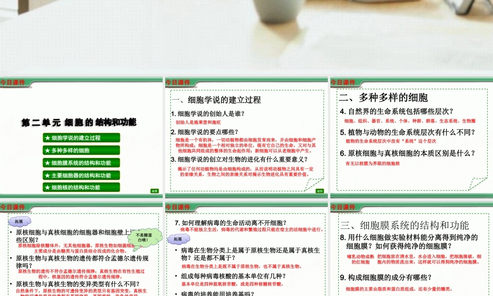 基础知识过关课标版：第二单元细胞的结构和功能.ppt