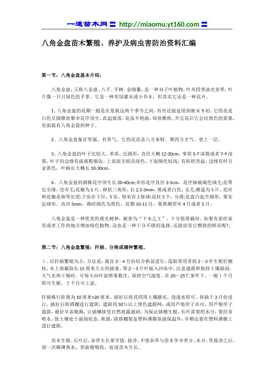 八角金盘苗木繁殖、养护及病虫害防治资料汇编.doc_第1页