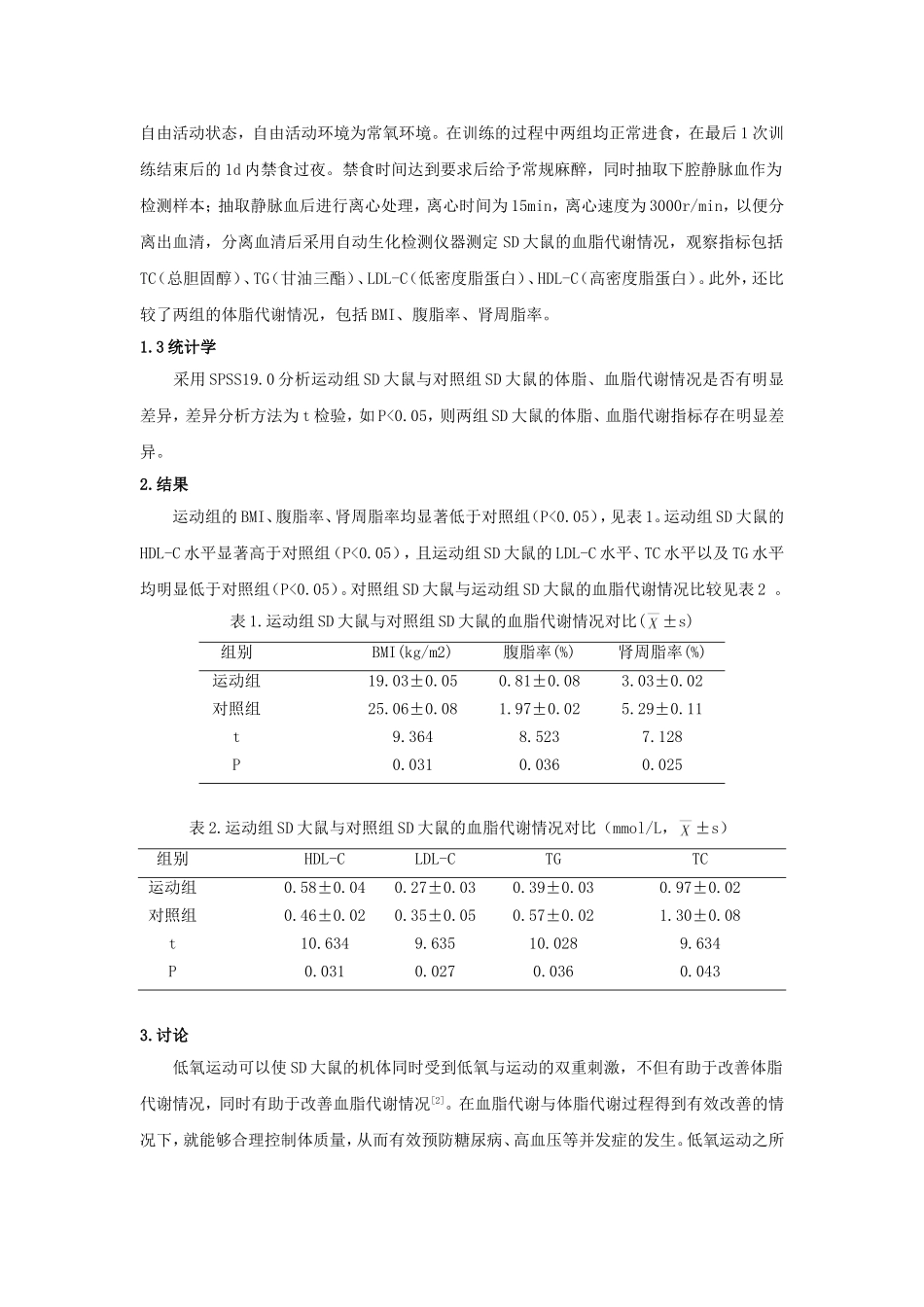 低氧运动对营养性肥胖SD大鼠体脂代谢的影响研究.doc_第2页