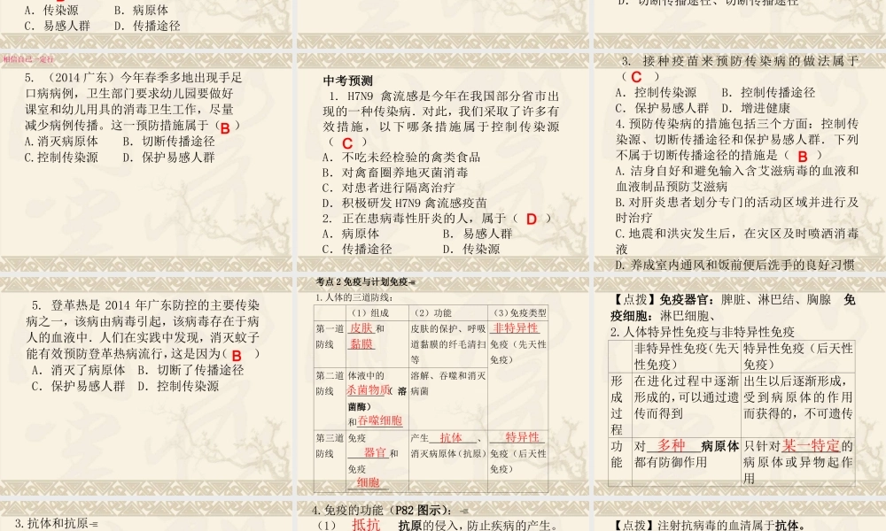 广东省中山市黄圃镇中学人教版2015年中考复习——第八单元-第一章--传染病和免疫.ppt