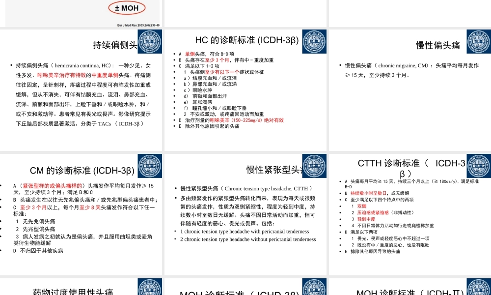 慢性每日头痛与中枢敏化(头痛年会).ppt