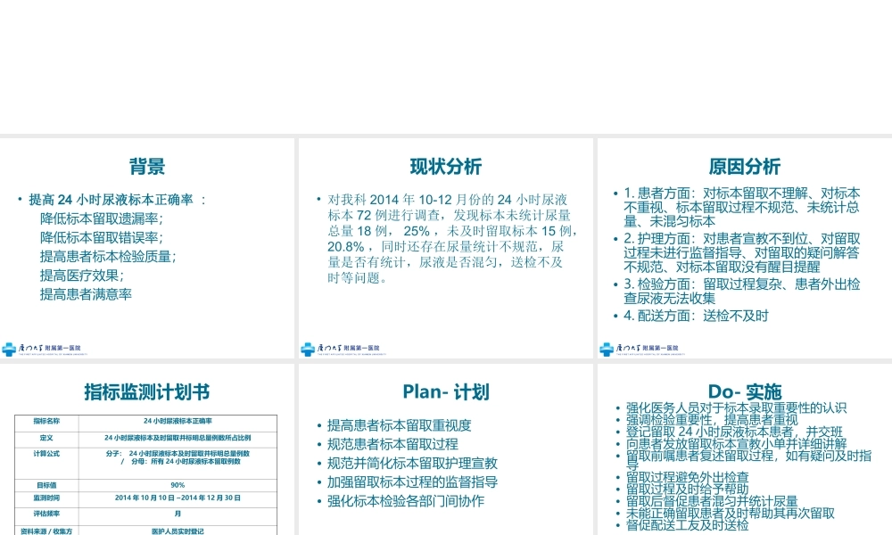 泌尿外科应用PDCA提高留取24小时尿液标本正确率.ppt