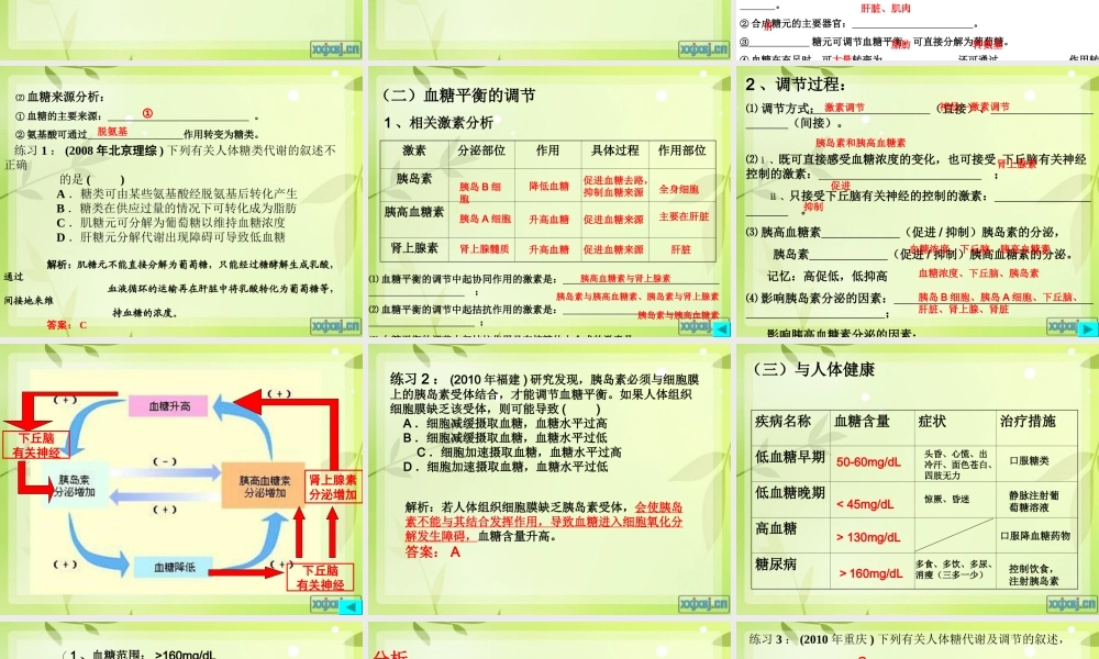 糖代谢与血糖平衡的调节--一轮复习-公开课.ppt