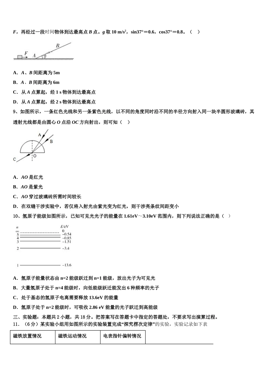 2023学年省高二物理第二学期期末质量跟踪监视模拟试题（含解析）.doc_第3页