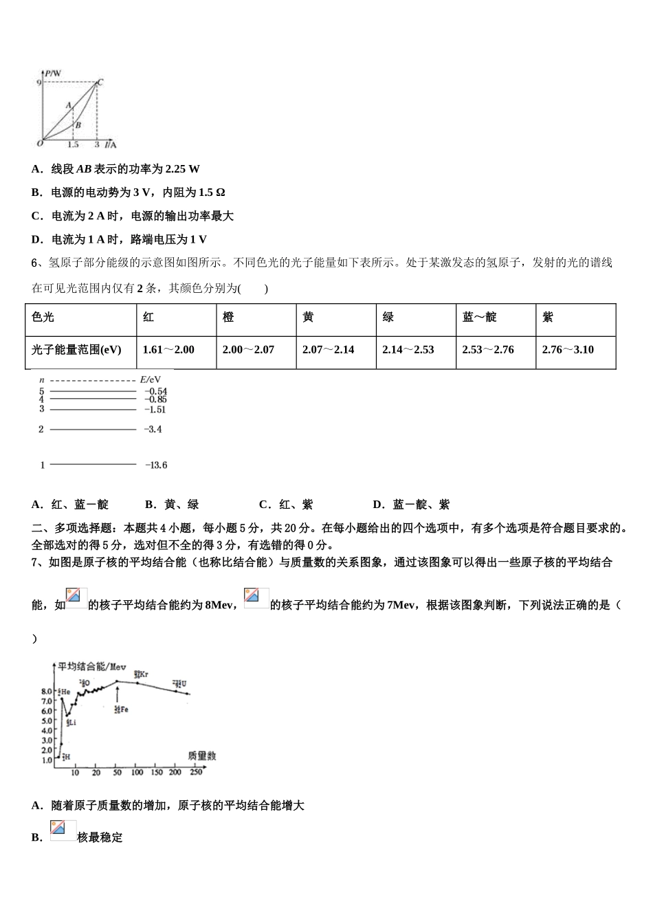 2023学年福建省尤溪一中物理高二第二学期期末质量跟踪监视试题（含解析）.doc_第2页