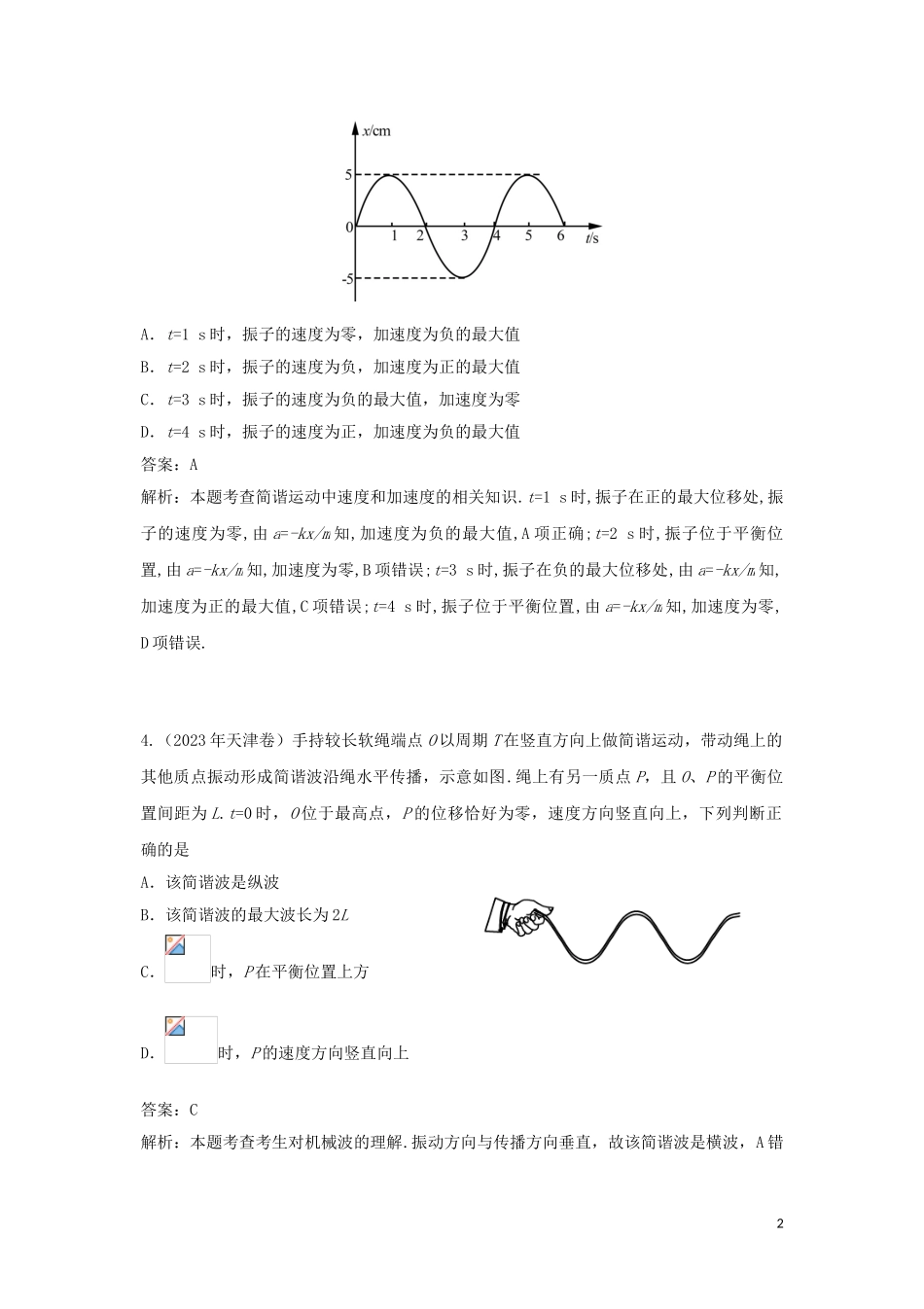 2023学年高考物理复习专题12机械振动与机械波真题训练含解析.doc_第2页