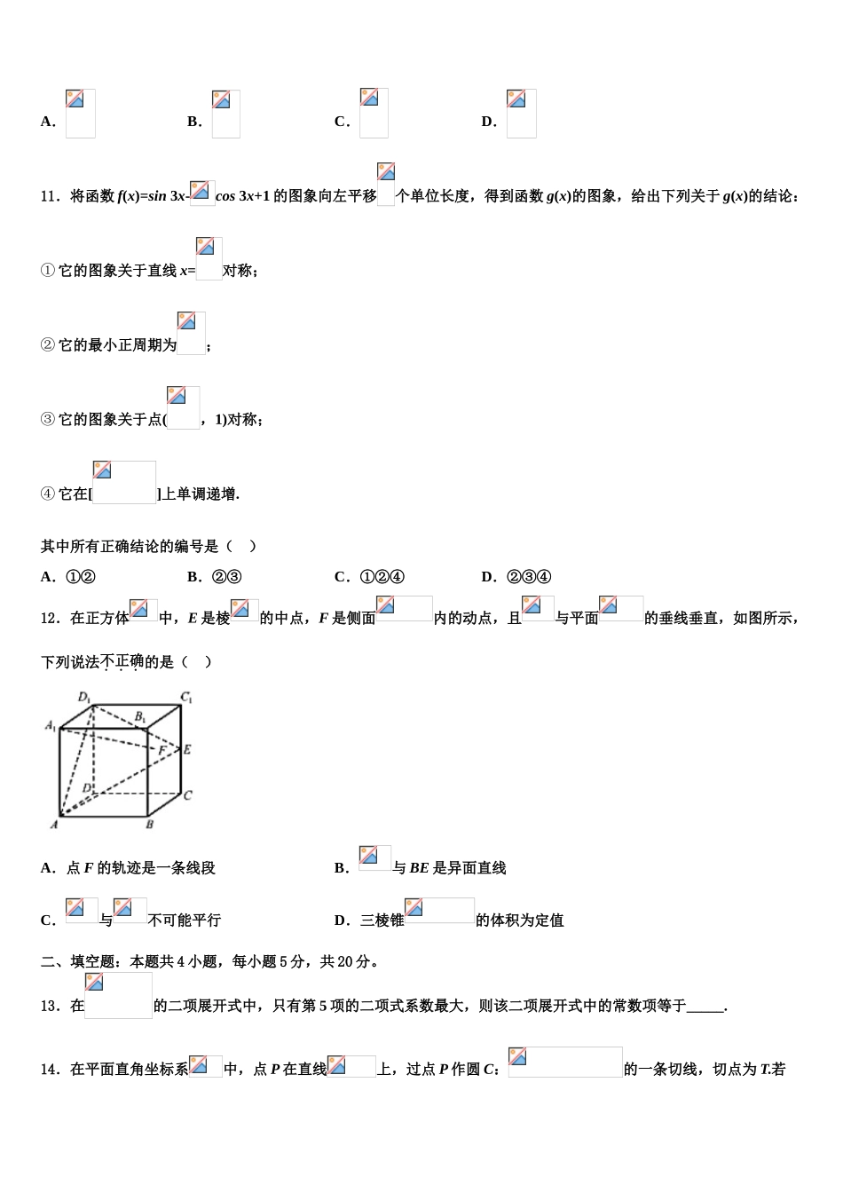 2023届吉林省吉林市普通高中友好学校联合体高三第六次模拟考试数学试卷（含解析）.doc_第3页