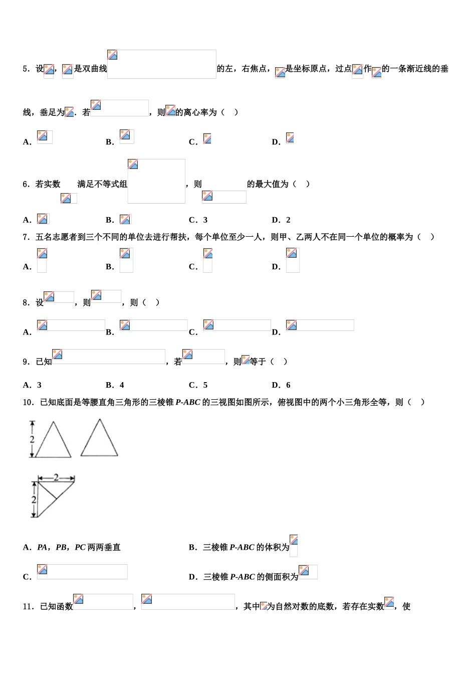 2023届吉林省梅河口五中高三（最后冲刺）数学试卷（含解析）.doc_第2页