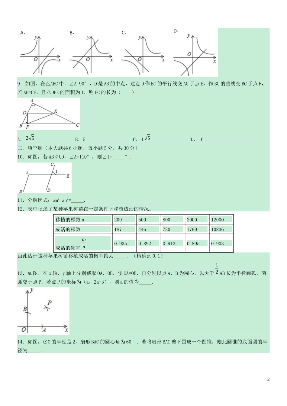 生产建设兵团2023学年年中考数学真题试卷含解析.docx_第2页