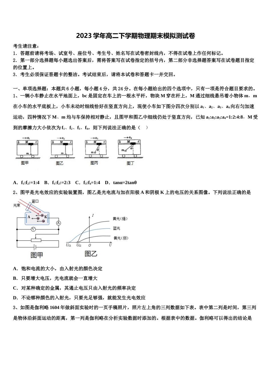 华东师大二附中2023学年物理高二第二学期期末综合测试试题（含解析）.doc_第1页