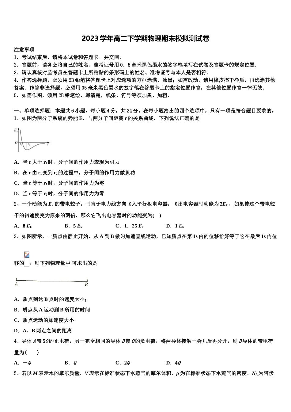 2023届上海交通大学附属中学高二物理第二学期期末复习检测试题（含解析）.doc_第1页