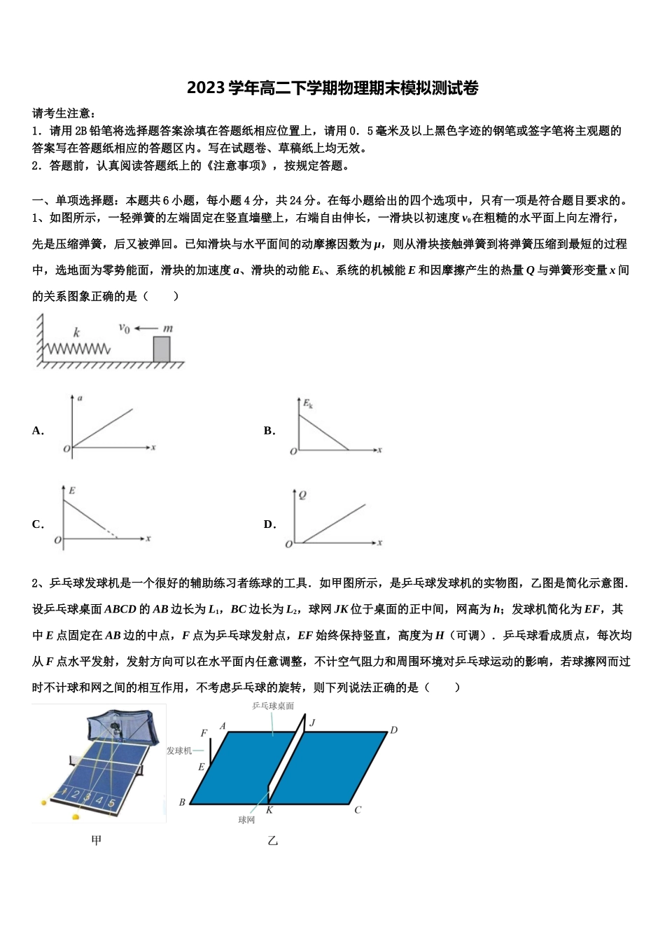 2023届四川省成都石室天府高二物理第二学期期末调研试题（含解析）.doc_第1页