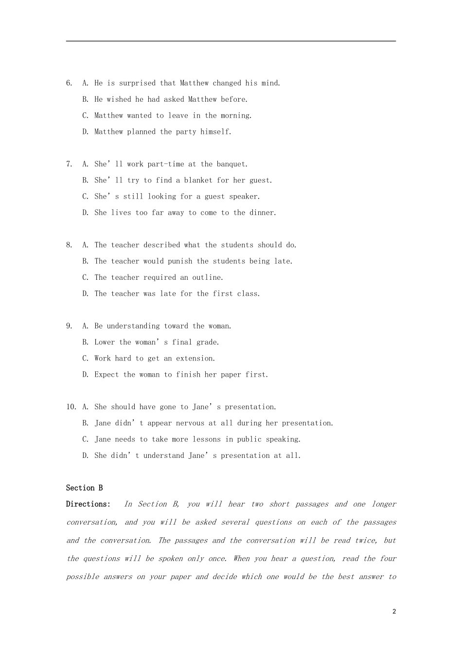 上海市闵行区2023学年高三英语上学期质量调研考试一模试题.doc_第2页