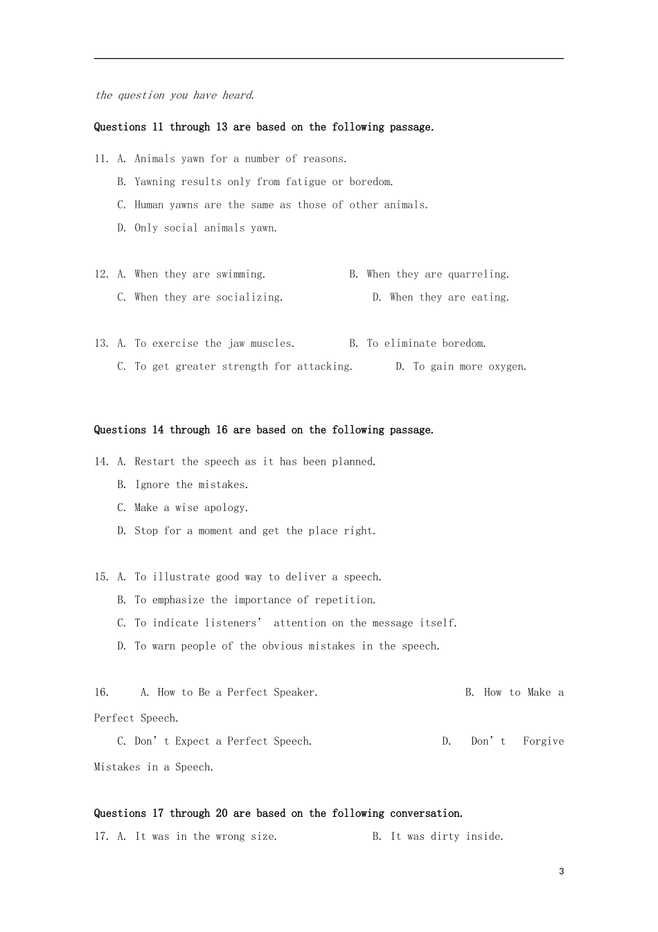 上海市闵行区2023学年高三英语上学期质量调研考试一模试题.doc_第3页