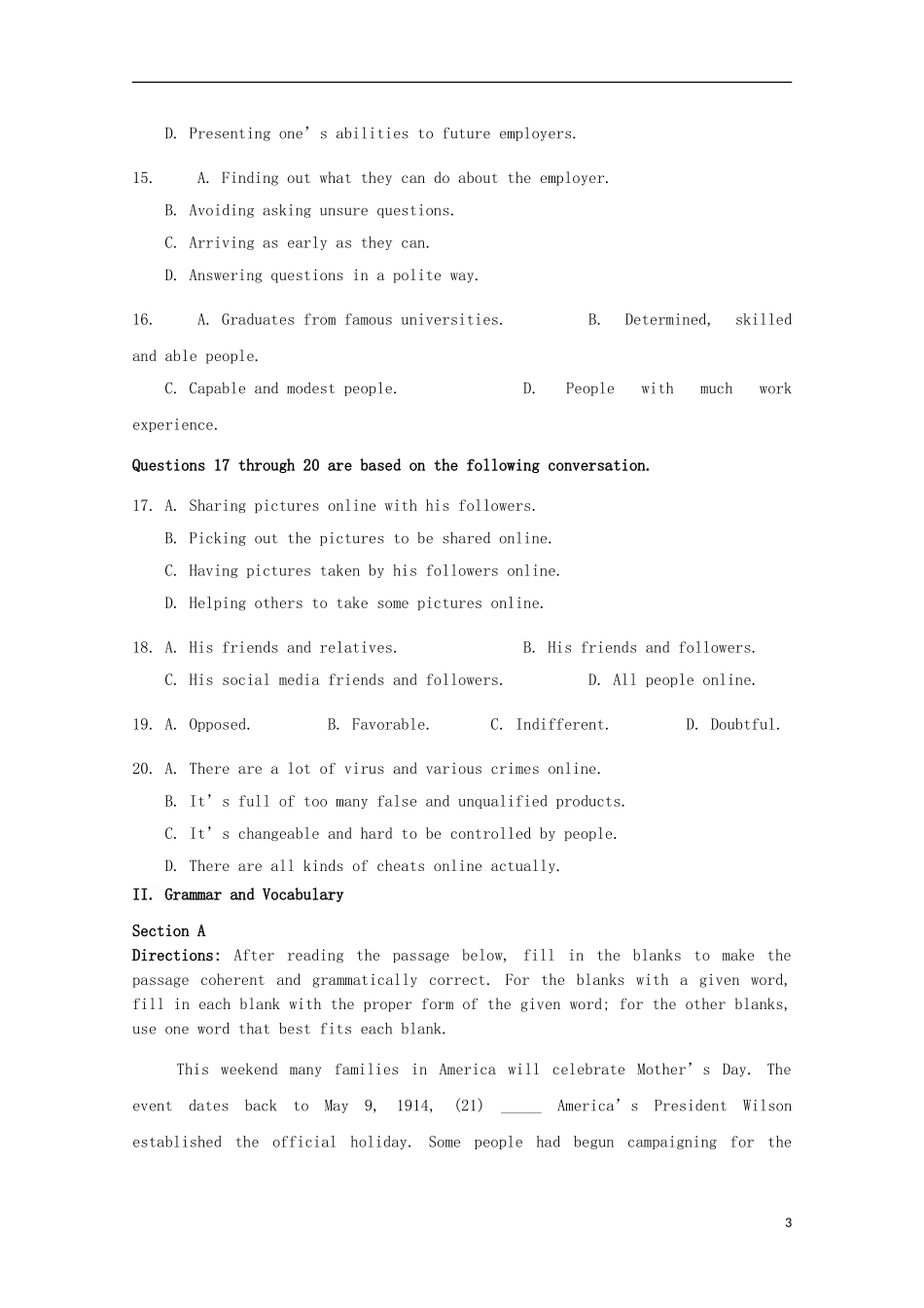 上海市宝山区2023学年高三英语上学期教学质量监测一模试题.doc_第3页