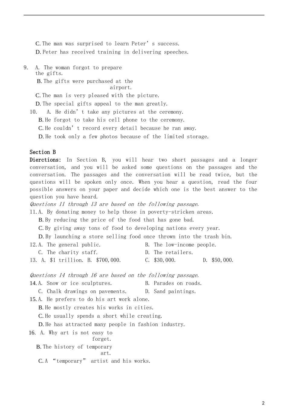 上海市浦东新区2023学年高三英语上学期教学质量检测一模试题.doc_第2页