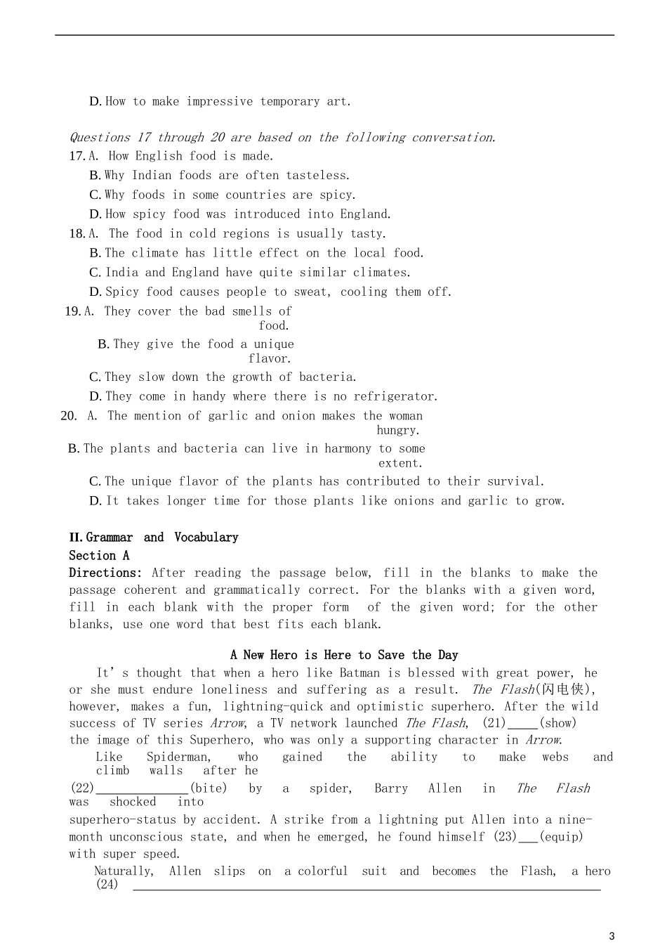 上海市浦东新区2023学年高三英语上学期教学质量检测一模试题.doc_第3页