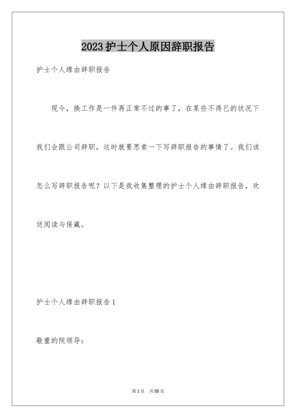 2023护士个人原因辞职报告17范文.docx_第1页