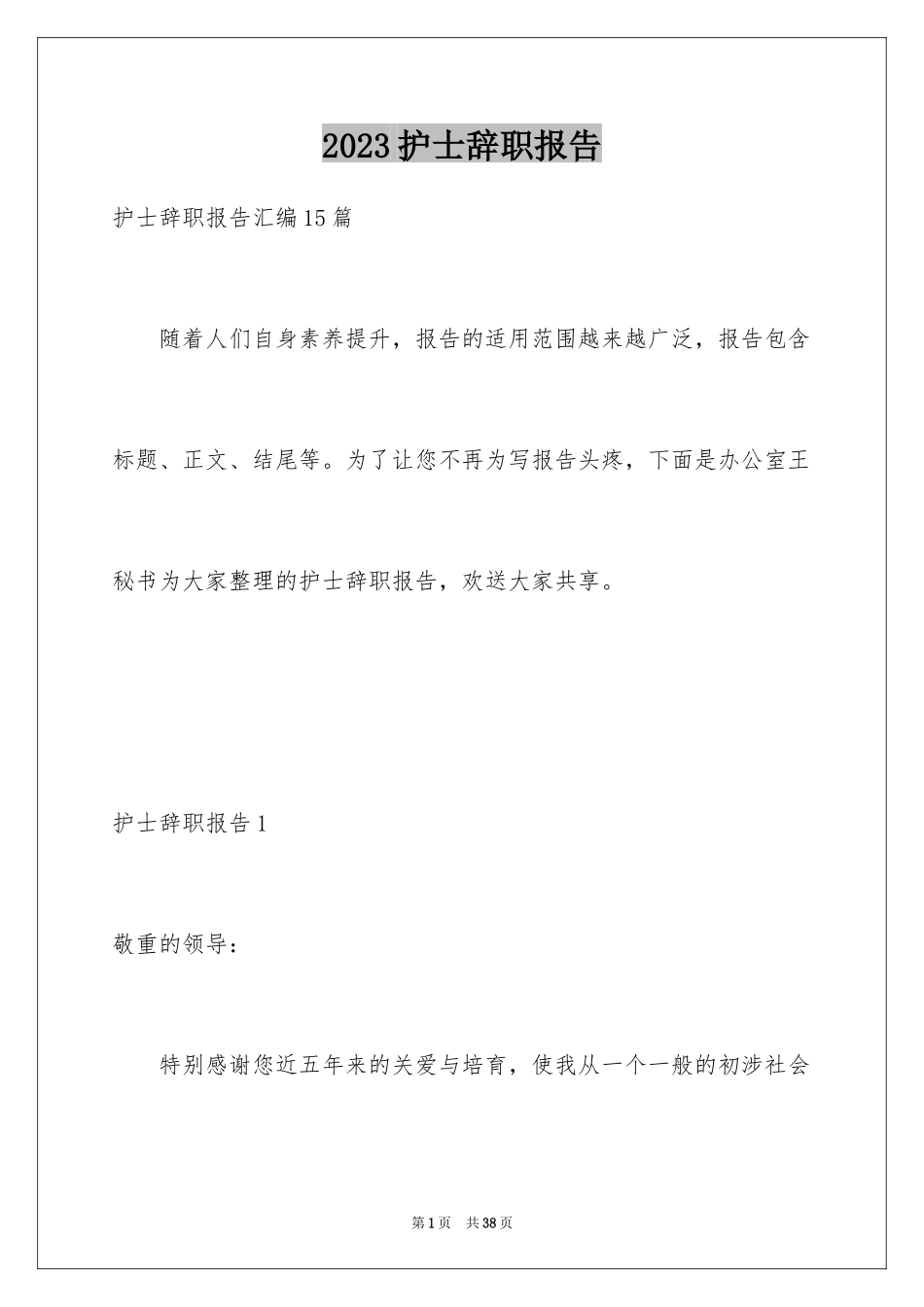 2023护士辞职报告326范文.docx_第1页