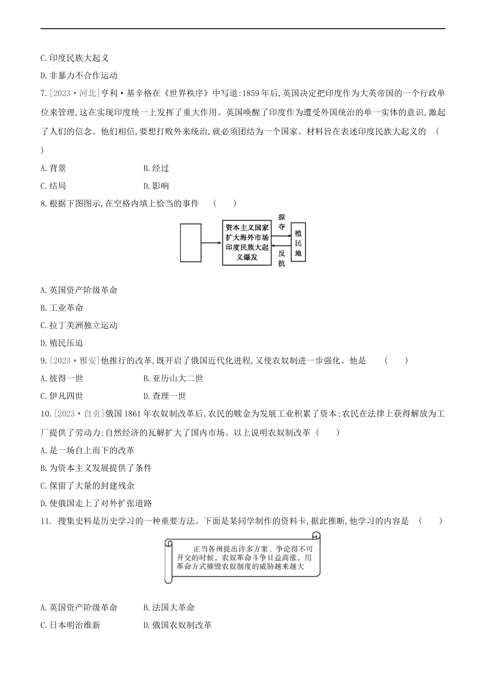 鄂尔多斯专版2023学年中考历史复习方案课时训练二十二殖民地人民的反抗与资本主义制度的扩展试题.docx_第2页