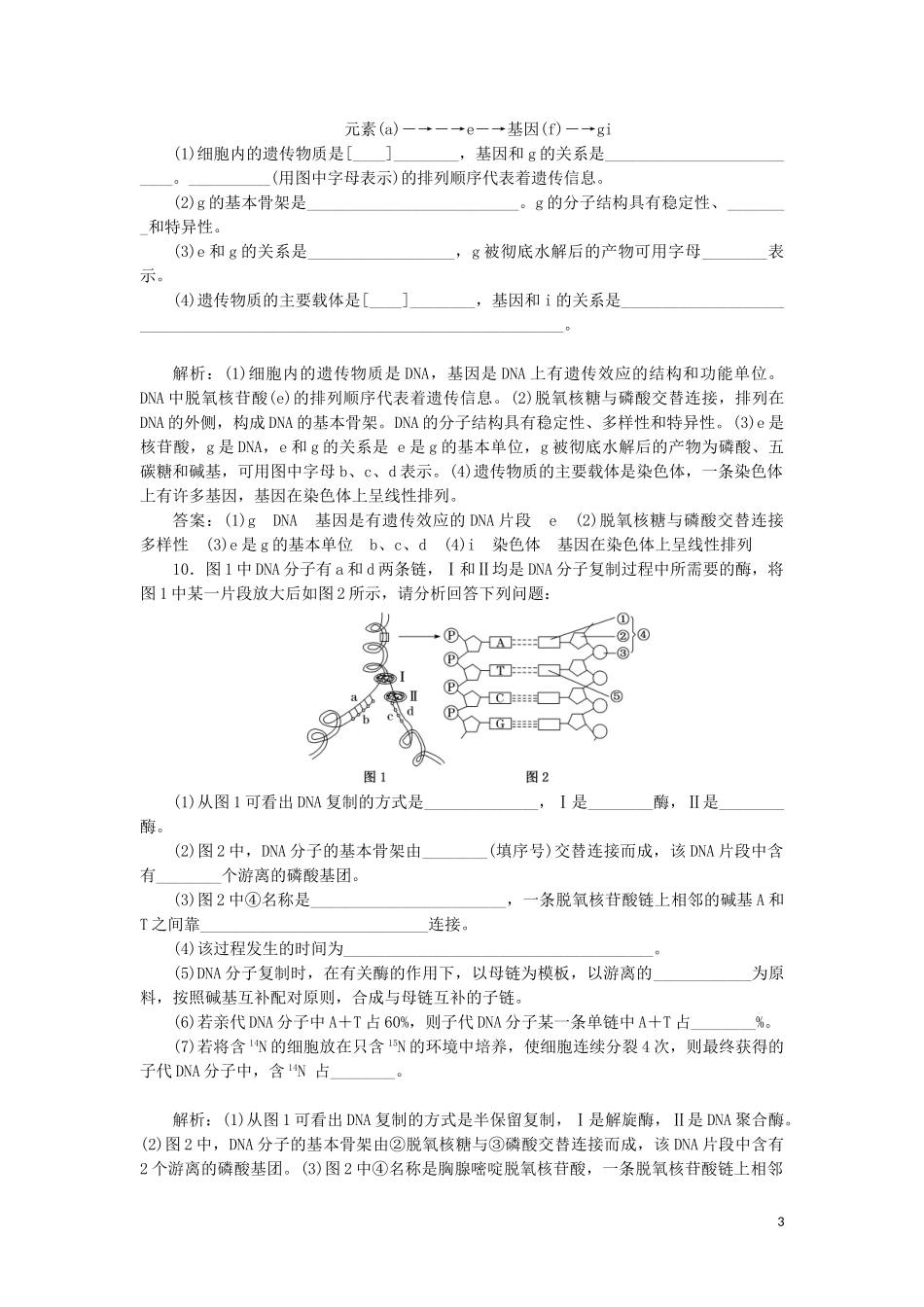 2023学年新教材高中生物课时双测过关十一DNA的复制基因通常是有遗传效应的DNA片段（人教版）必修2.doc_第3页