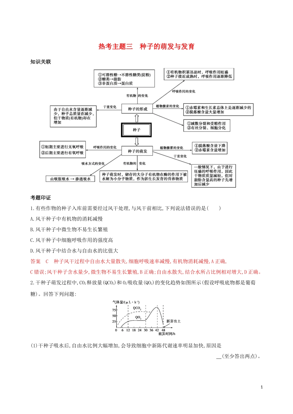 2023学年高考生物二轮复习热考主题三种子的萌发与发育精练含解析.docx_第1页