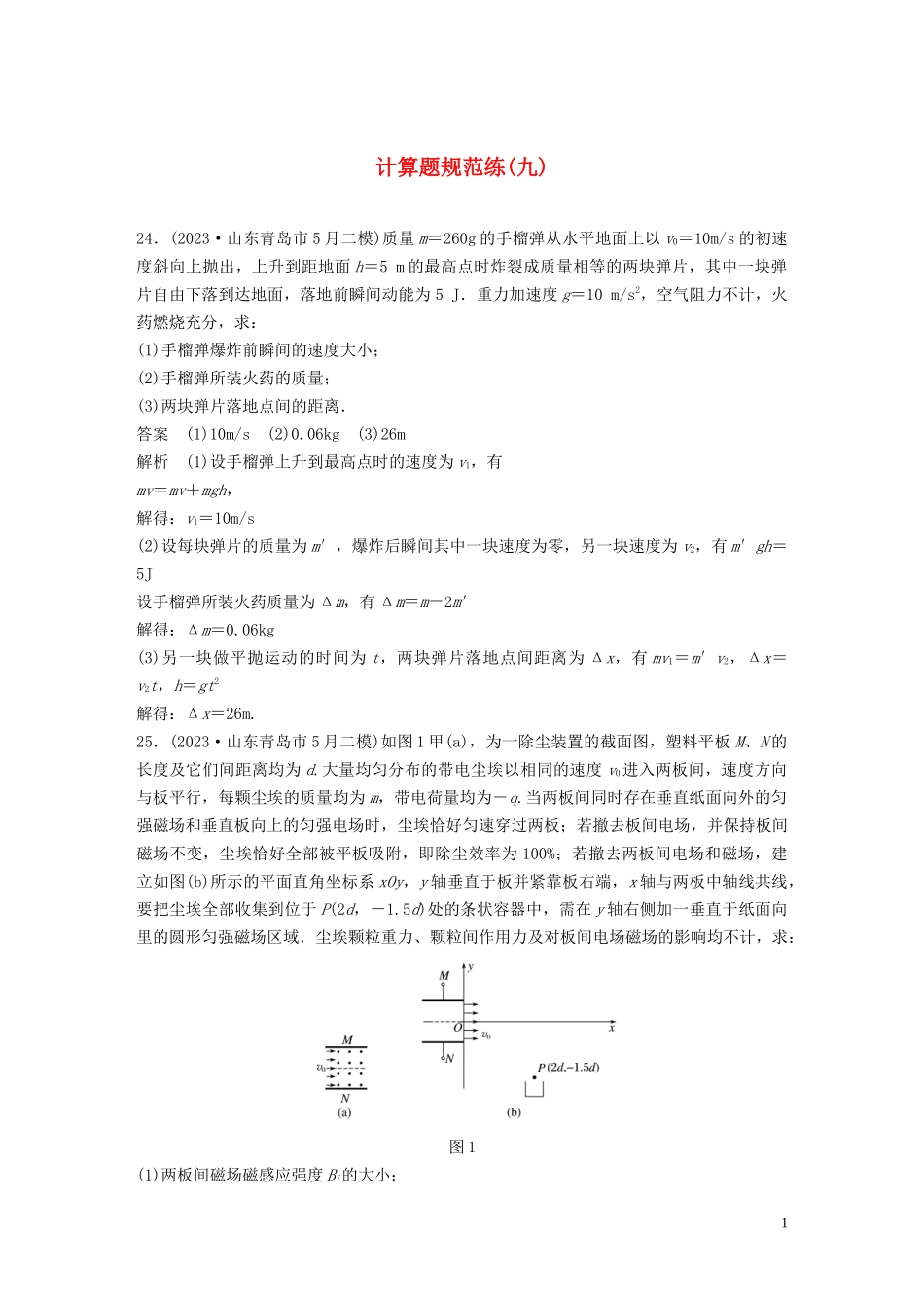 2023学年高考物理三轮冲刺题型练辑计算题规范练九含解析.docx_第1页