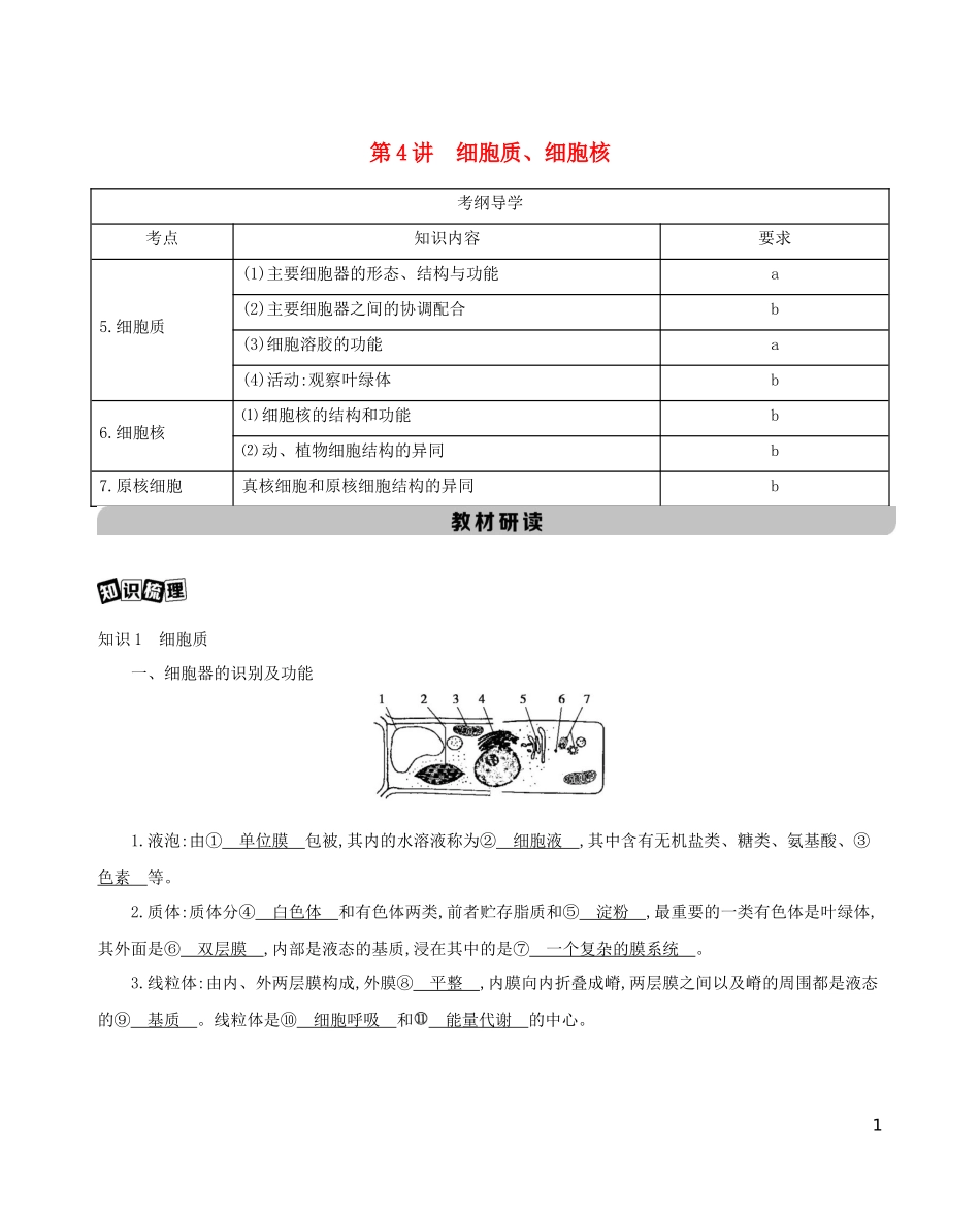 2023学年高考生物一轮复习第二单元第4讲细胞质细胞核讲义+提能作业含解析.docx_第1页