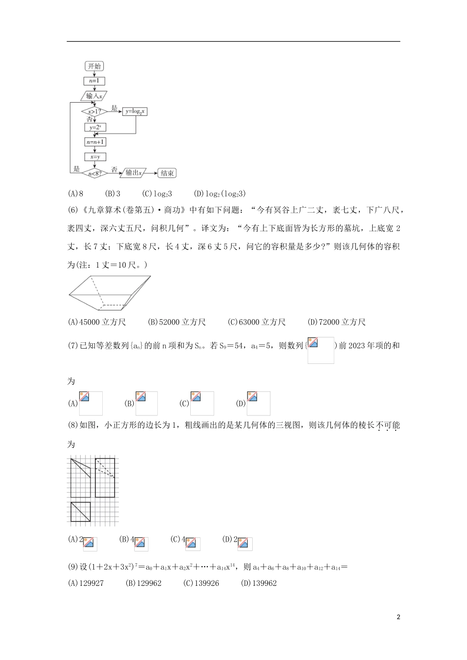 全国Ⅰ卷2023学年高考数学百日冲刺金卷一理.doc_第2页