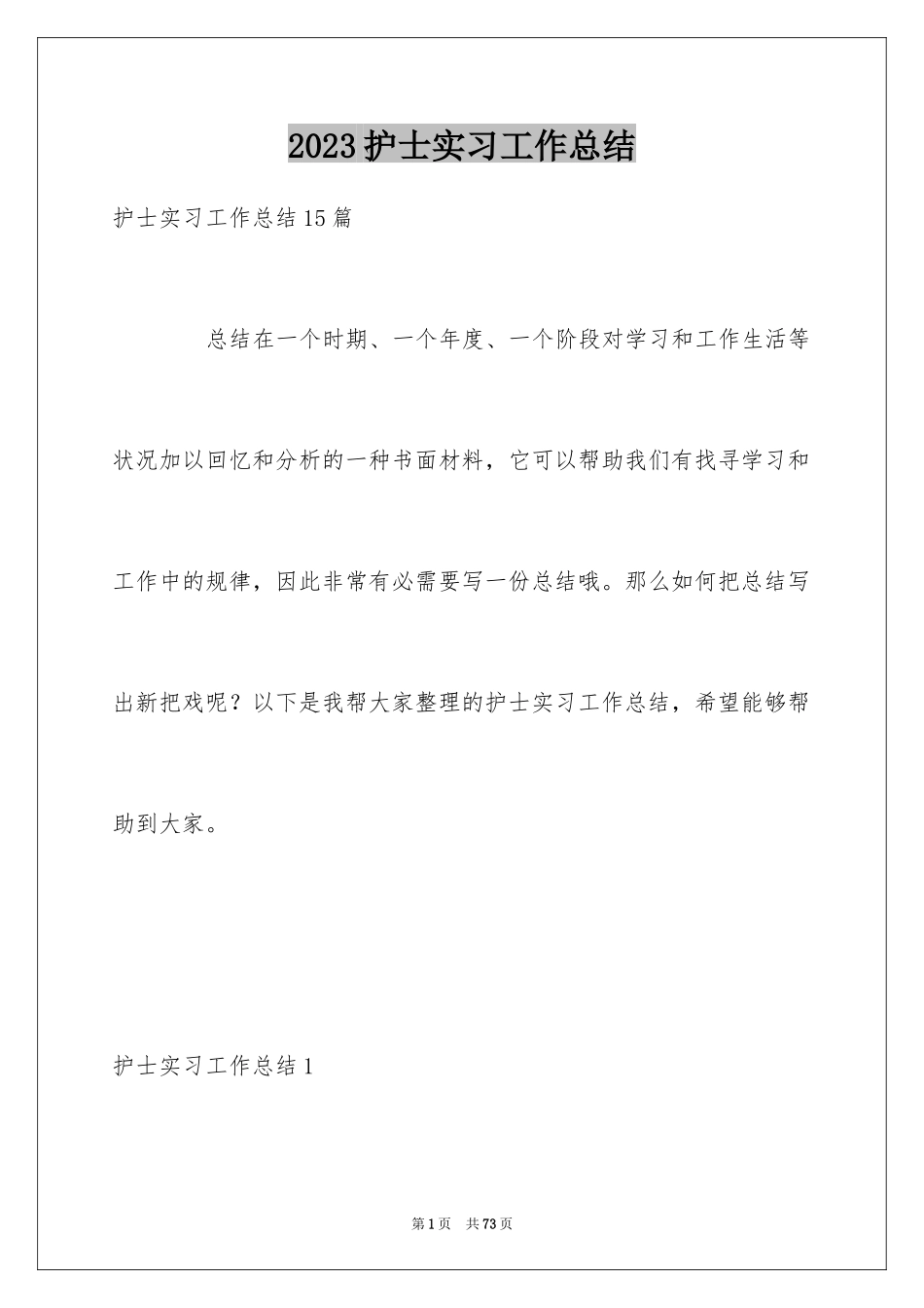 2023护士实习工作总结4范文.docx_第1页