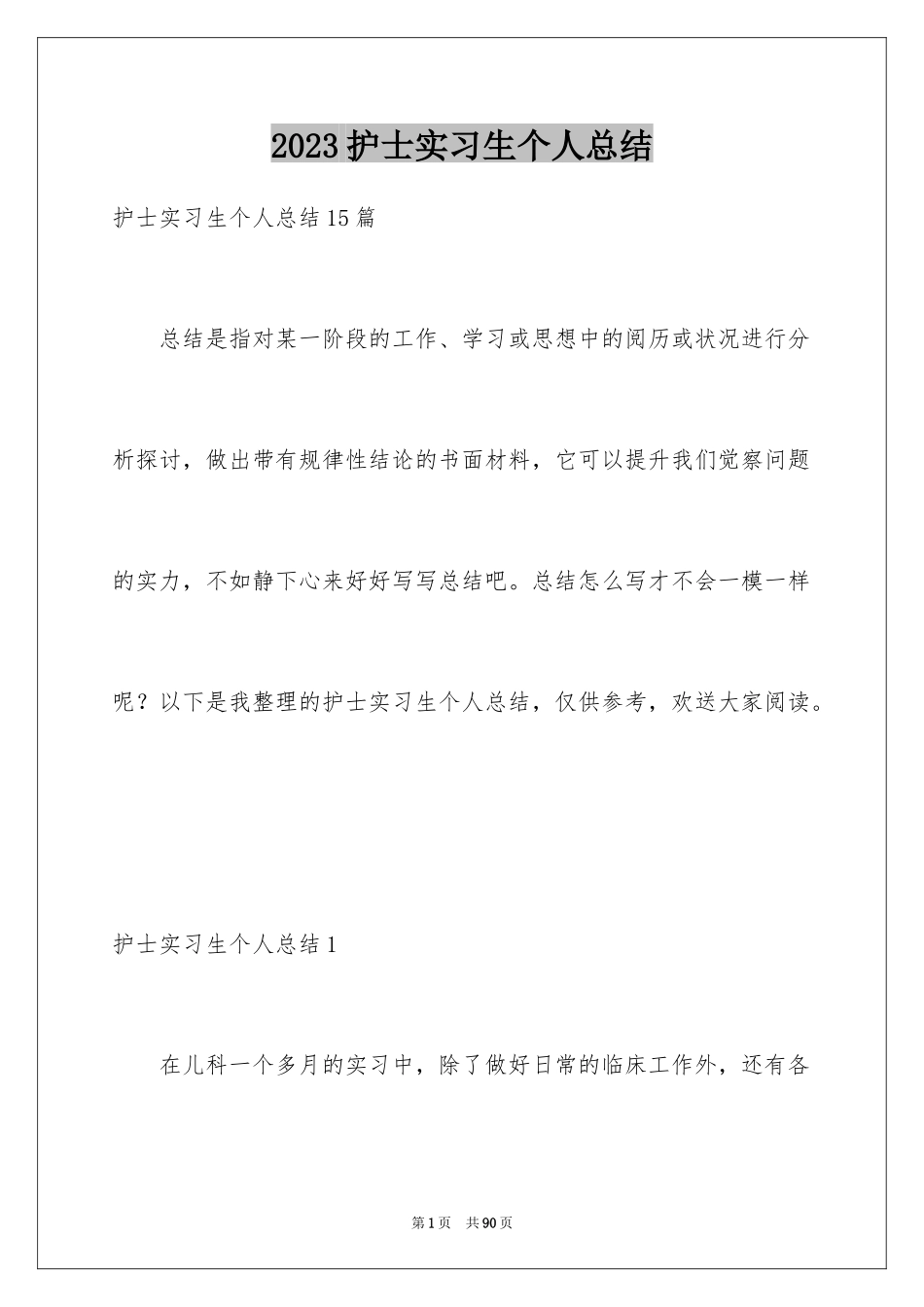 2023护士实习生个人总结范文.docx_第1页