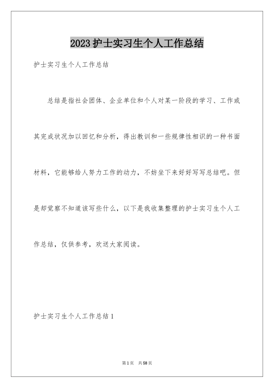 2023护士实习生个人工作总结范文.docx_第1页