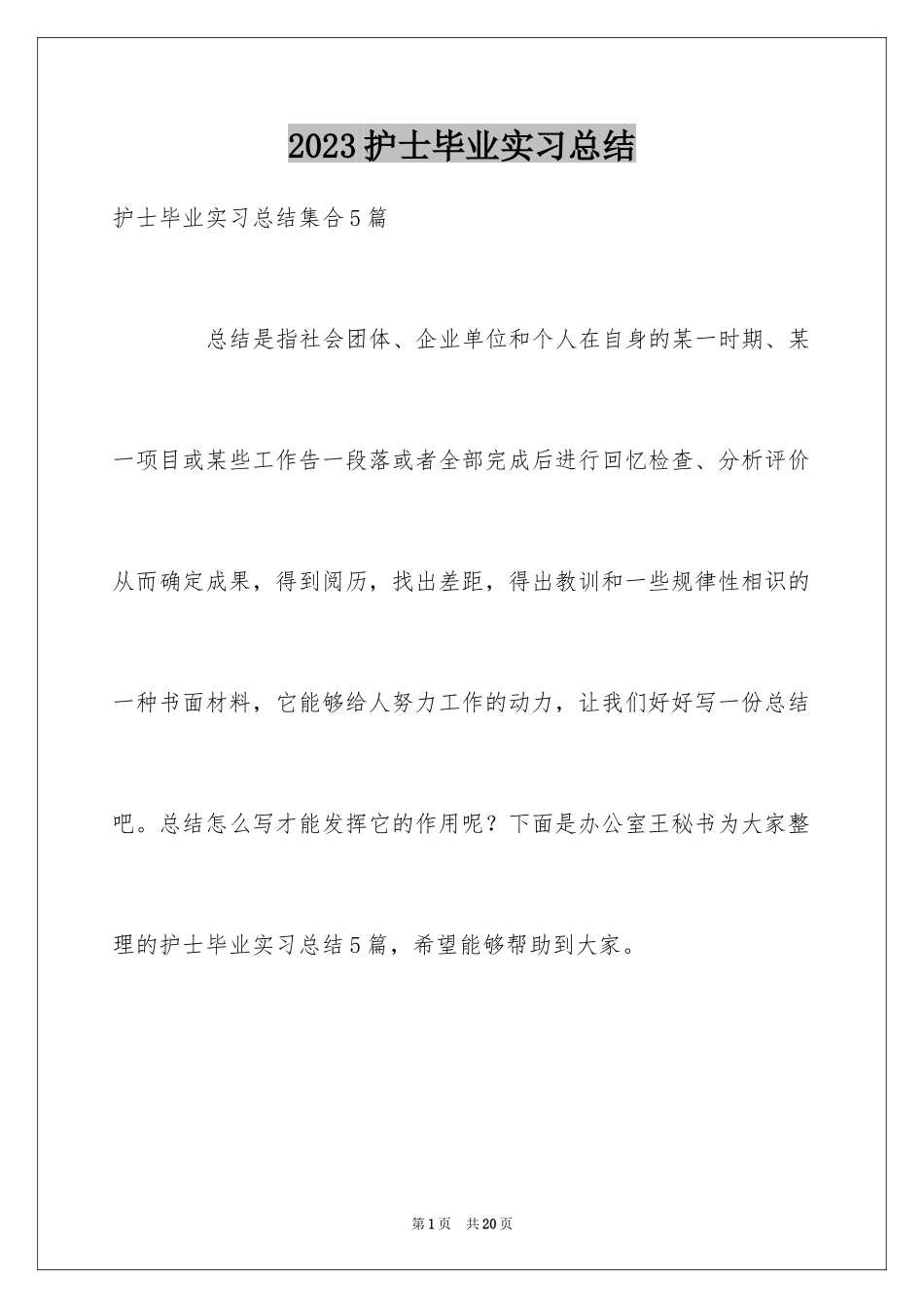 2023护士毕业实习总结2范文.docx_第1页