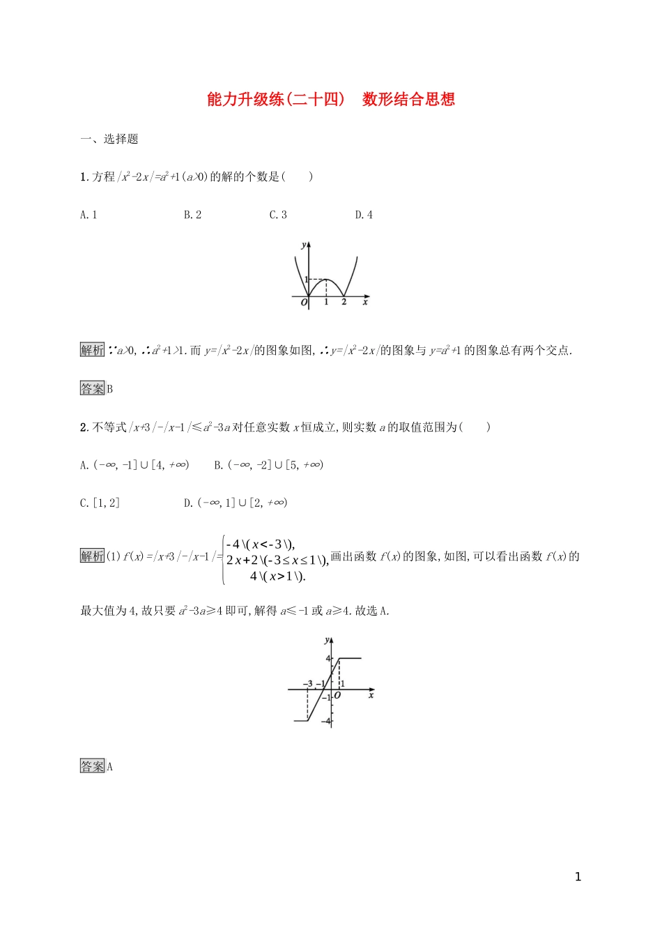 2023学年高考数学大二轮复习能力升级练二十四数形结合思想理2.docx_第1页