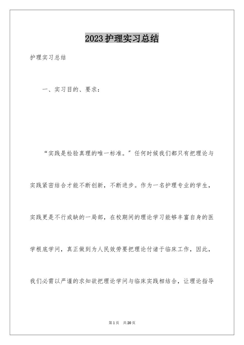 2023护理实习总结5范文.docx_第1页