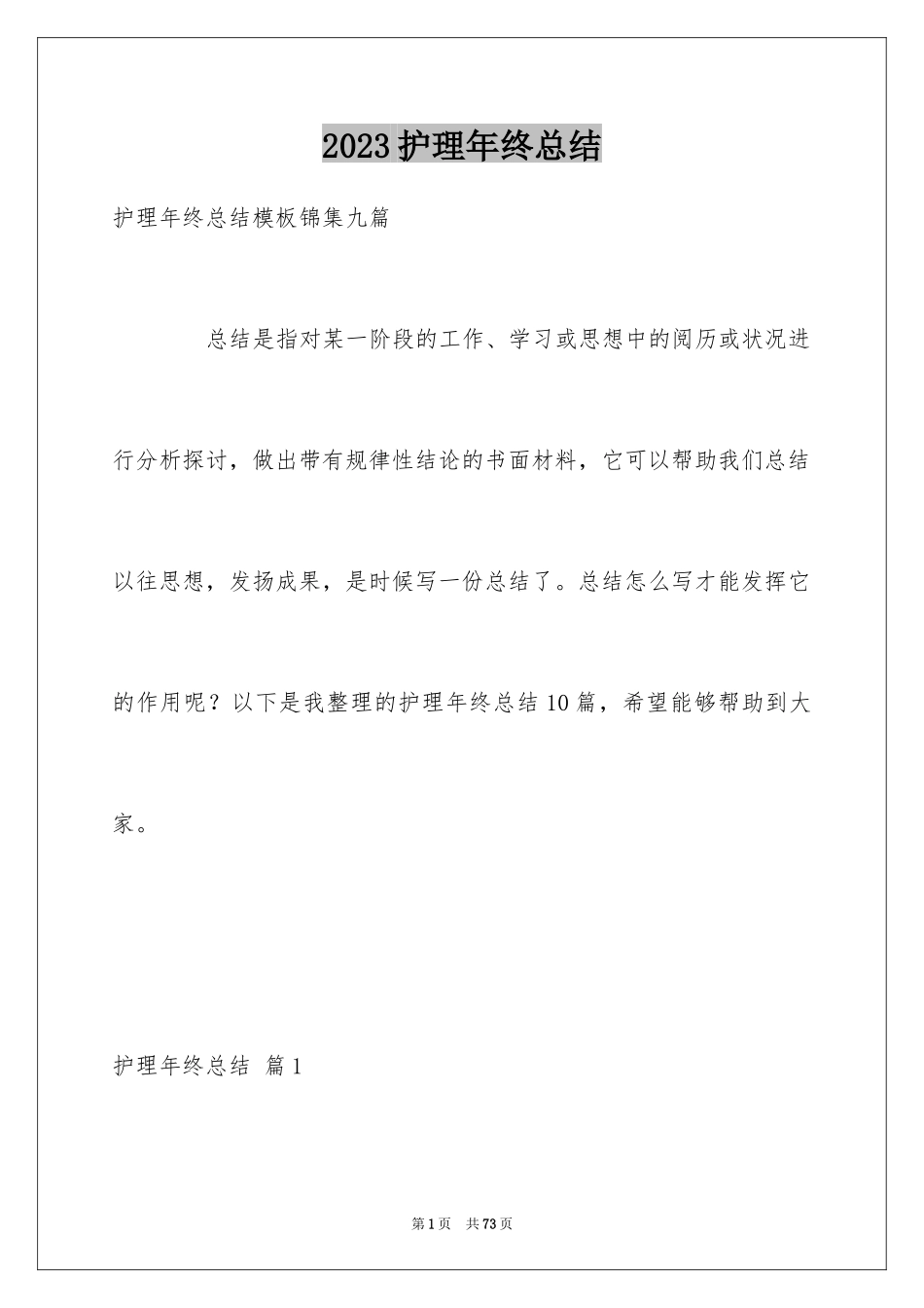 2023护理年终总结10范文.docx_第1页